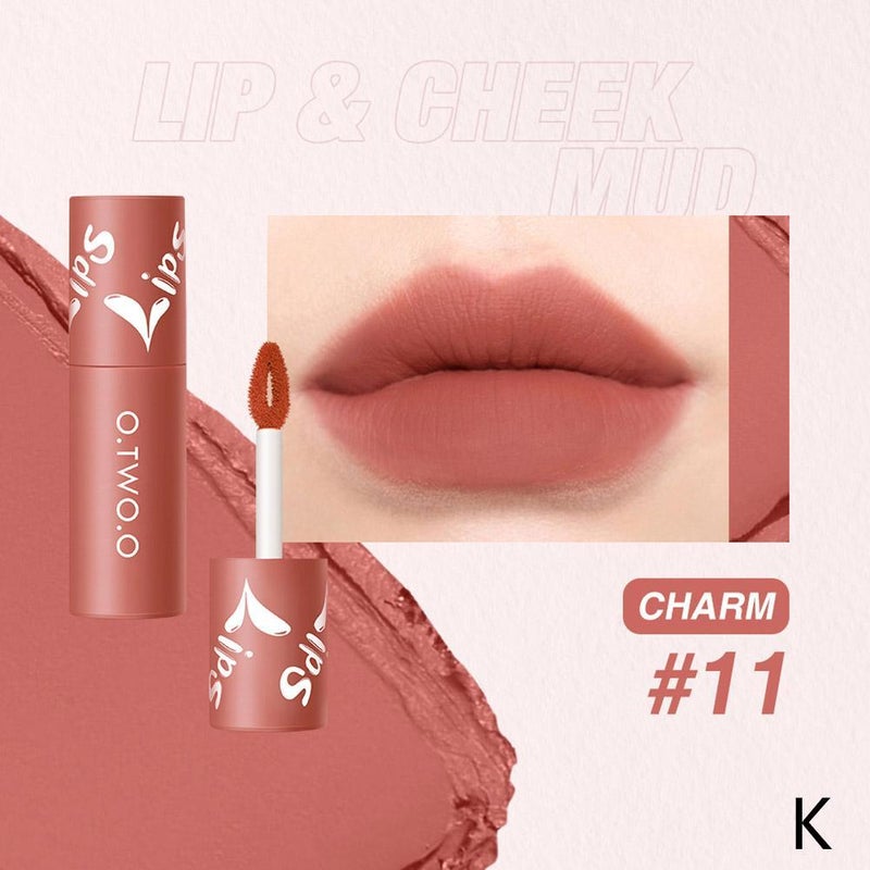 O.TWO.O Lip Mud, Matte Finish, Dual-Use Lip & Cheek Powder, Airy Lip Gloss, Non-Transferable Lip Tint